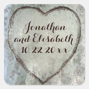 Sticker Carré Coeur sculpté Birch Tree Mariage Faveur