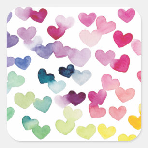 Sticker Carré Coeurs arc-en-ciel fierté amour aquarelle colorée