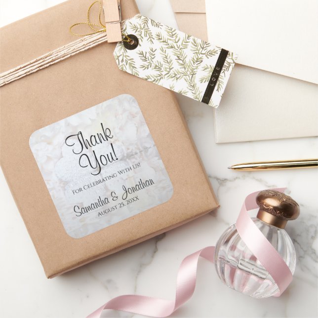 Sticker Carré Coeurs blancs & Peony Réflexions Mariage Merci (Cadeaux)