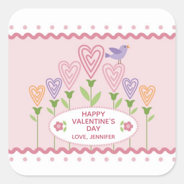 Sticker Carré Coeurs colorés Floral Valentine (Devant)