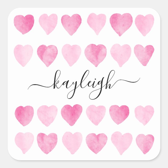 Sticker Carré Coeurs d'aquarelle rose mignonne (Devant)