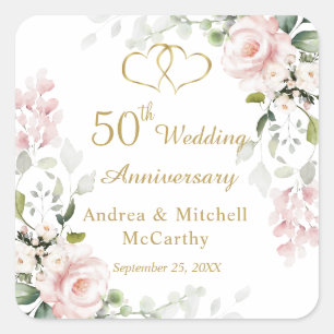 Sticker Carré Coeurs de feuillage rose 50e anniversaire de Maria