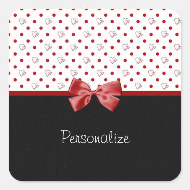 Sticker Carré Coeurs de filles et Pois avec nom (Devant)