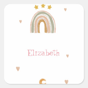 Sticker Carré Coeurs des étoiles arc-en-ciel mignons