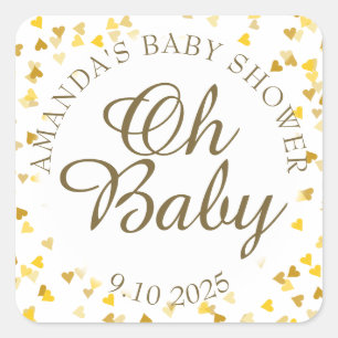 Sticker Carré Coeurs d'or Oh Baby shower Favoriser