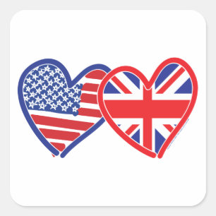 Sticker Carré Coeurs du drapeau américain/Union Jack