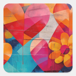 Sticker Carré Coeurs et fleurs Mural