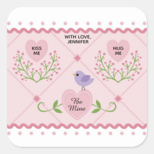 Sticker Carré Coeurs floraux roses Soyez miens