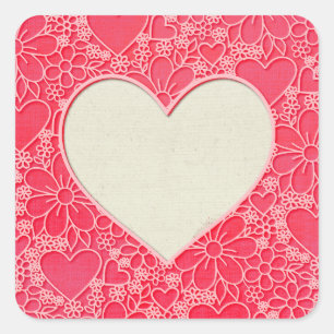 Sticker Carré Cœurs floraux rouges et roses élégants pour la Sai