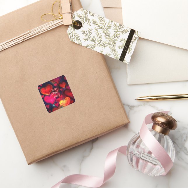 Sticker Carré Coeurs multicolores (Cadeaux)
