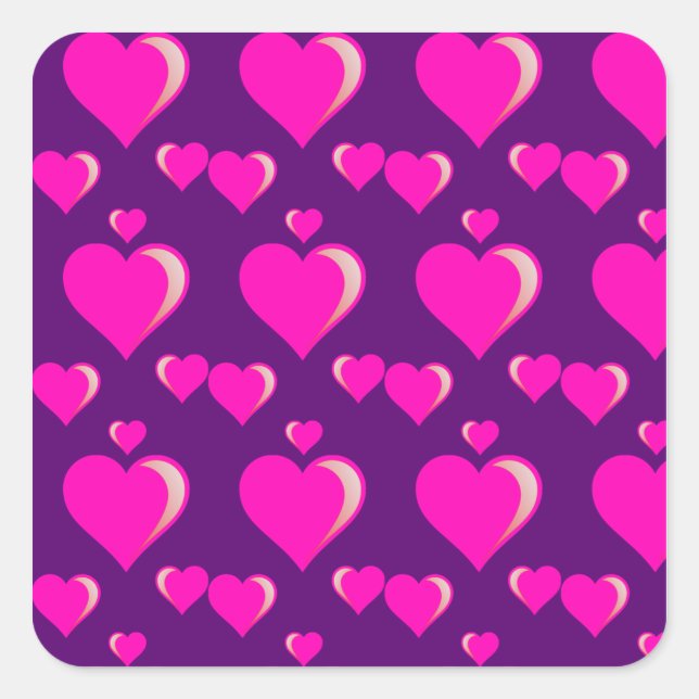 Sticker Carré Coeurs rose et violet Amour de la Saint-Valentin (Devant)