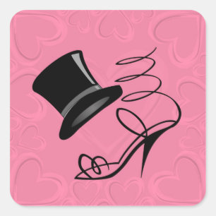 Sticker Carré Coeurs roses chauds Top Chapeau et talons hauts su