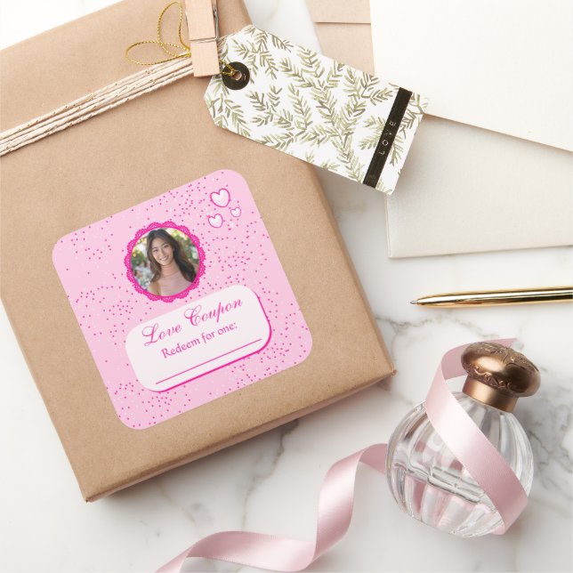Sticker Carré Coeurs roses Coupons d'amour avec photo (Cadeaux)
