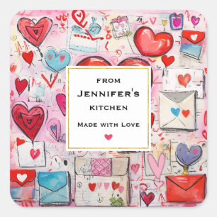 Sticker Carré Coeurs Whimsical et lettres d'amour Cuisine