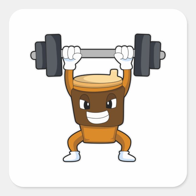 Sticker Carré Coffee at Strength entraînement avec Barbell (Devant)