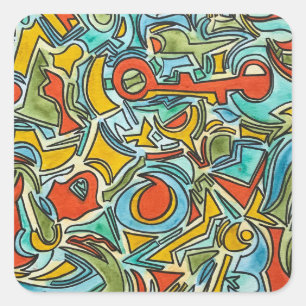 Sticker Carré Coffre au trésor - Art aquarelle coloré gras