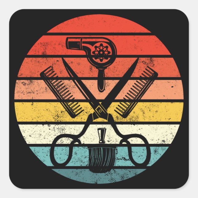 Sticker Carré Coiffeur graphique Retro Sunset (Devant)