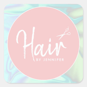 Sticker Carré Coiffeur holographique moderne et élégant