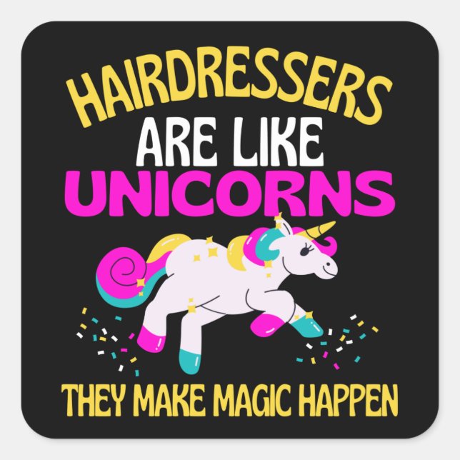 Sticker Carré Coiffeurs Unicorn, Coiffeur de la licorne magique (Devant)