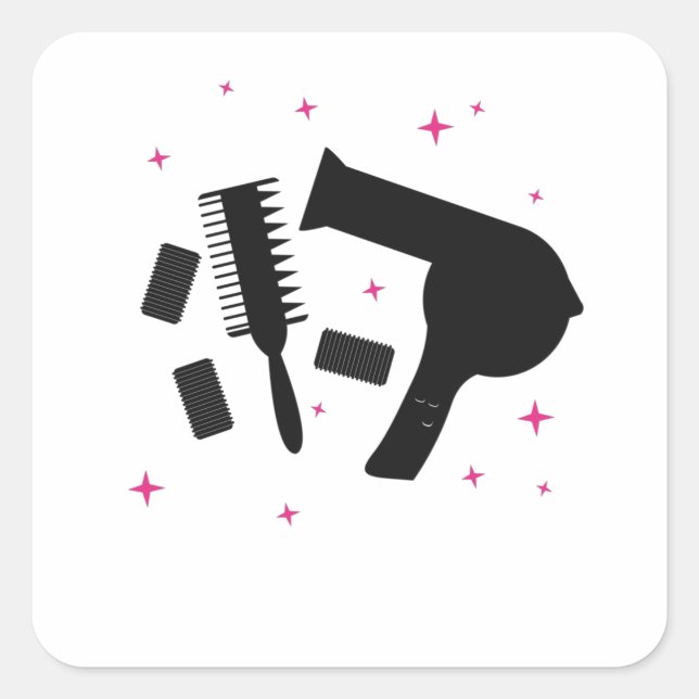 Sticker Carré Coiffeuse Salon Coiffeur Logo Sèche-cheveux (Devant)