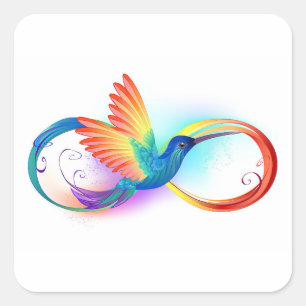 Sticker Carré Colibri arc-en-ciel avec symbole Infinity
