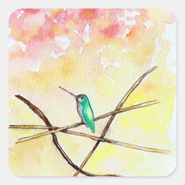 Sticker Carré Colibri au coucher du soleil (Devant)