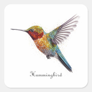 Sticker Carré Colibri coloré pointillisme, personnalisable