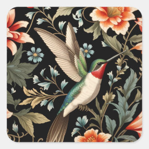 Sticker Carré Colibri magnifique sur fond floral sombre