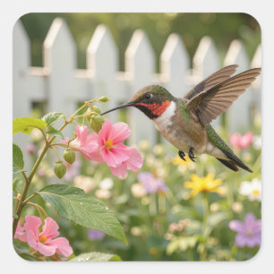 Sticker Carré Colibri sur fleur de ne-me-touchez-pas