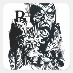 Sticker Carré Collage de main noire et de crâne