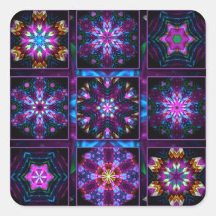 Sticker Carré Collage fractal pourpre