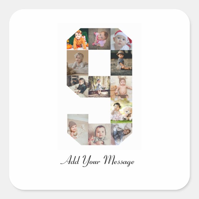 Sticker Carré Collage photo noir et blanc numéro 9 (Devant)