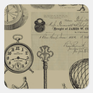 Sticker Carré Collage Steampunk