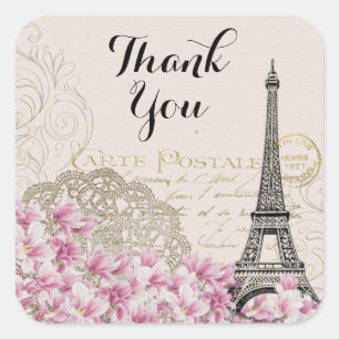 Sticker Carré Collage Tour Eiffel vintage Merci Fleur sauvage