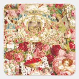 Sticker Carré Collage Valentines vintages