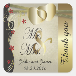 Sticker Carré Collection chique vintage de mariage de coeur d'or