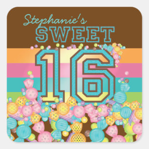 Sticker Carré Collection de bonbons colorés très doux Anniversai
