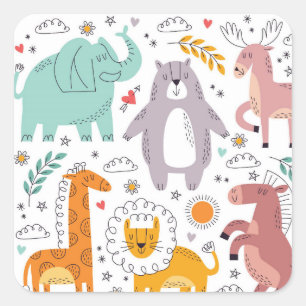 Sticker Carré Collection de caricatures d'animaux cuits