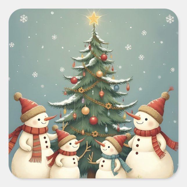 Sticker Carré Collection de Noël de famille Festive Snowman (Devant)