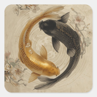 Sticker Carré Collection de peintures de carpes koï japonaises �