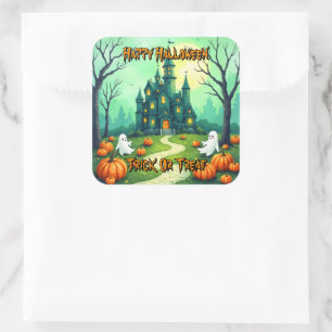 Sticker Carré Collection Moderne Halloween Mignonne Épouvantable