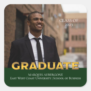 Sticker Carré Collège Sleek   Univ Photo Graduate Green   Or