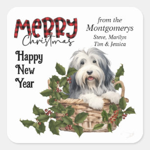 Sticker Carré Collie Puppy Holly Panier Noël