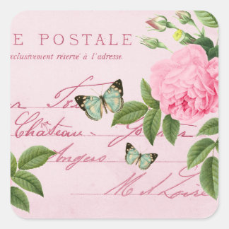 Sticker Carré Collier vintage floral avec rose rose