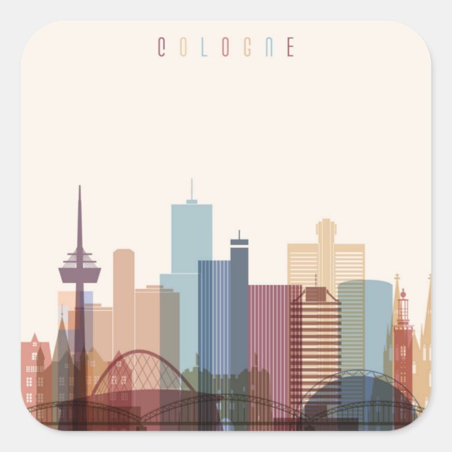 Sticker Carré Cologne, Allemagne | Ville Skyline (Devant)