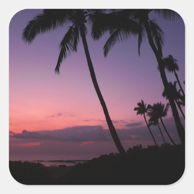 Sticker Carré Colonne de coucher de soleil tropical rose et viol (Devant)