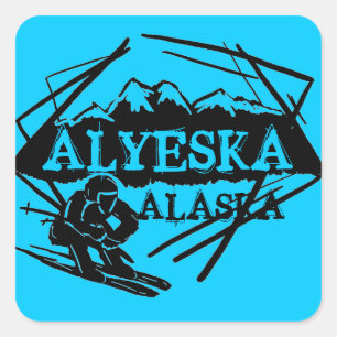 Sticker Carré Colonnes du logo Alyeska Alaska bleu ski