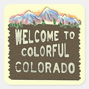 Sticker Carré Colorado coloré signe de bienvenue montagnes autoc