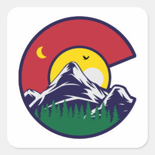 Sticker Carré Colorado Drapeau Montagne Lune