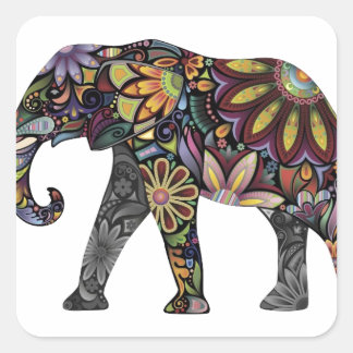 Sticker Carré Coloré d'éléphant
